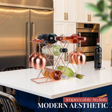 Load image into Gallery viewer, Gusto Nostro Countertop Wine Rack & Glasses Holder - Rose Gold
