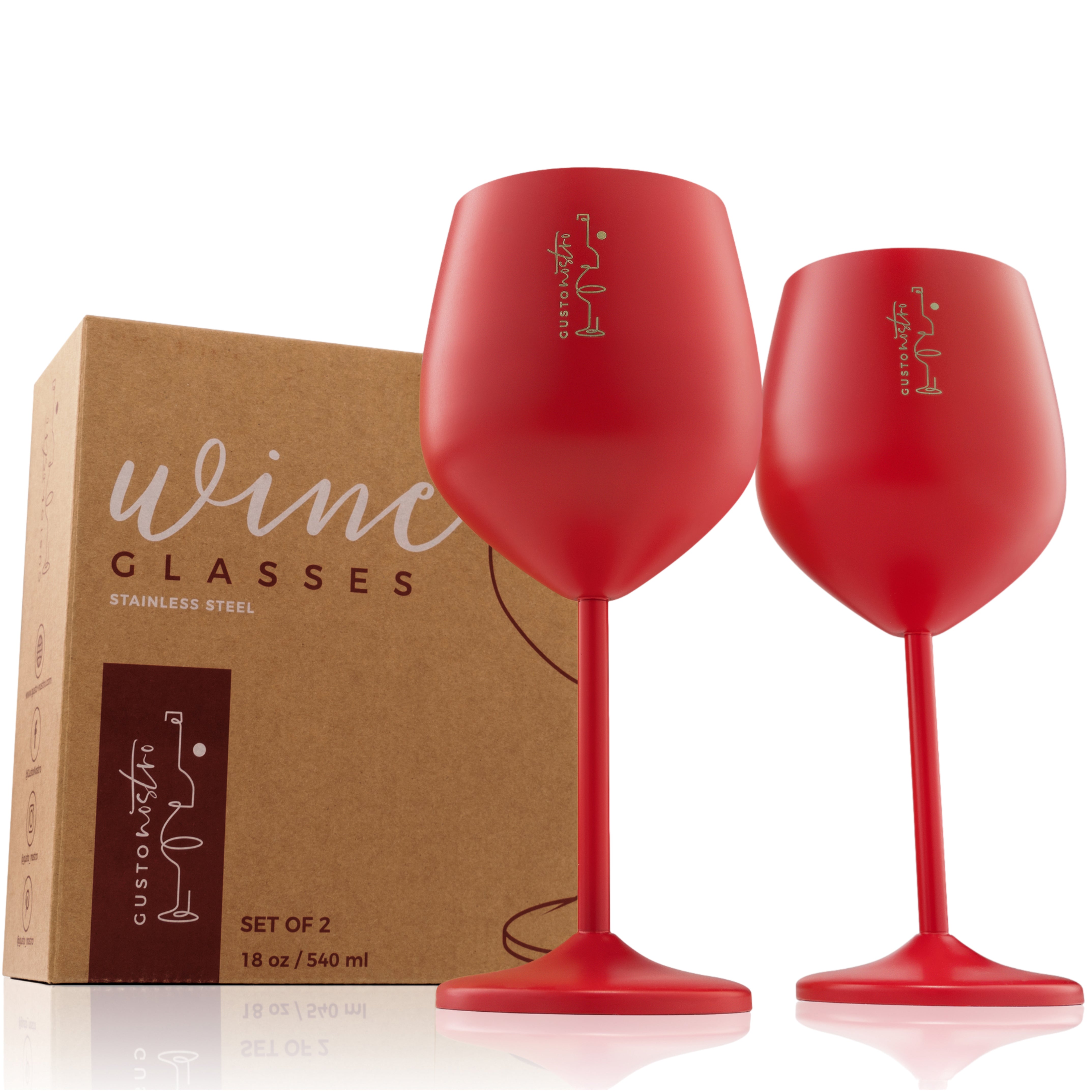 Presentazione del bicchiere da vino in acciaio inossidabile da due bastoni di daino che cadono