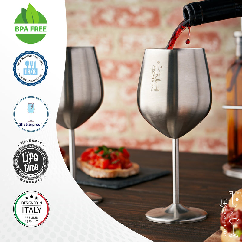 Stainless Steel Wine Glasses - Set of 4_Silver