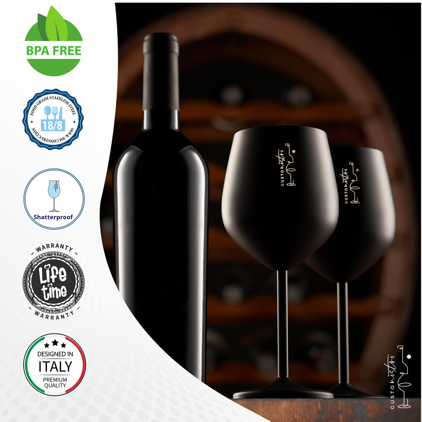 Stainless Steel Wine Glasses - Set of 4_Black