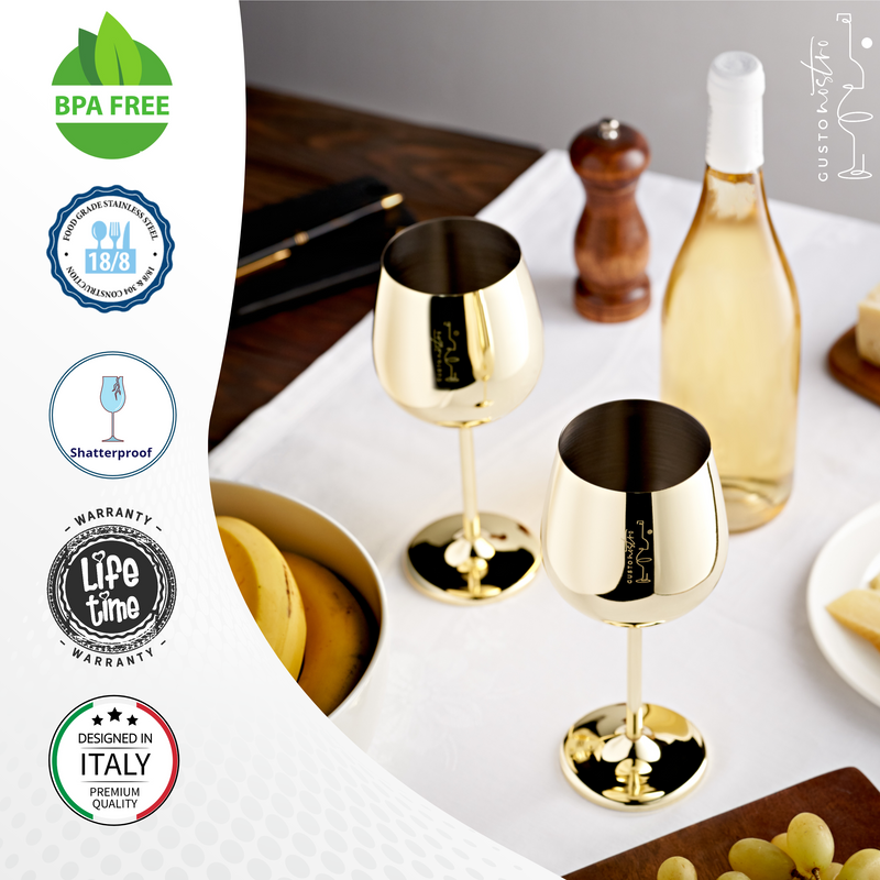 Stainless Steel Wine Glasses - Set of 4_Gold