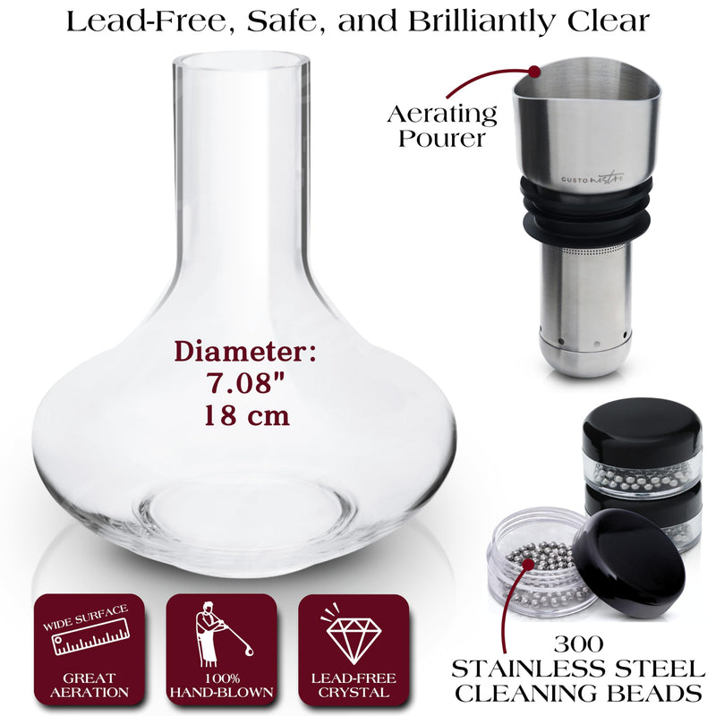 Gusto Nostro - Crystal Wine Decanter - Handblown, Lead-free Red Wine Decanter (Designed in Italy)