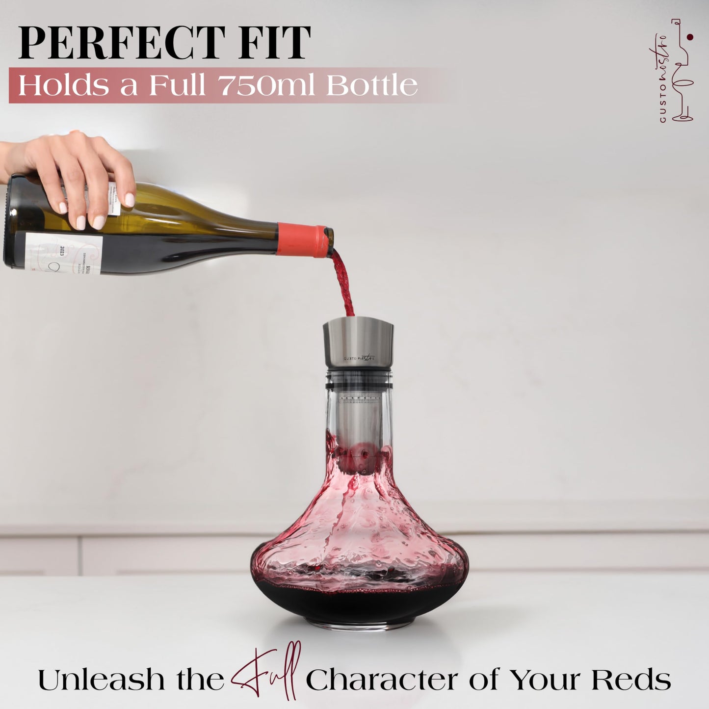 Gusto Nostro - Crystal Wine Decanter - Handblown, Lead-free Red Wine Decanter (Designed in Italy)
