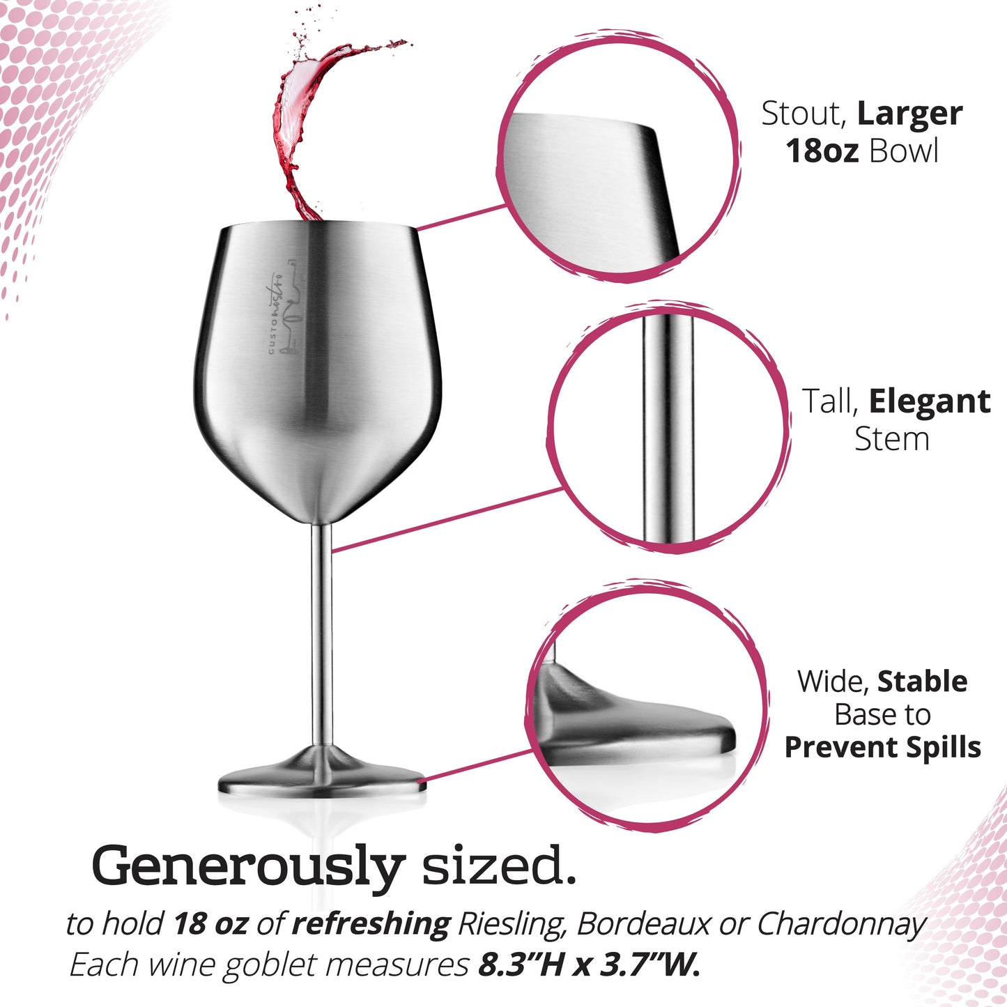 Stainless Steel Wine Glasses - Set of 4_Silver