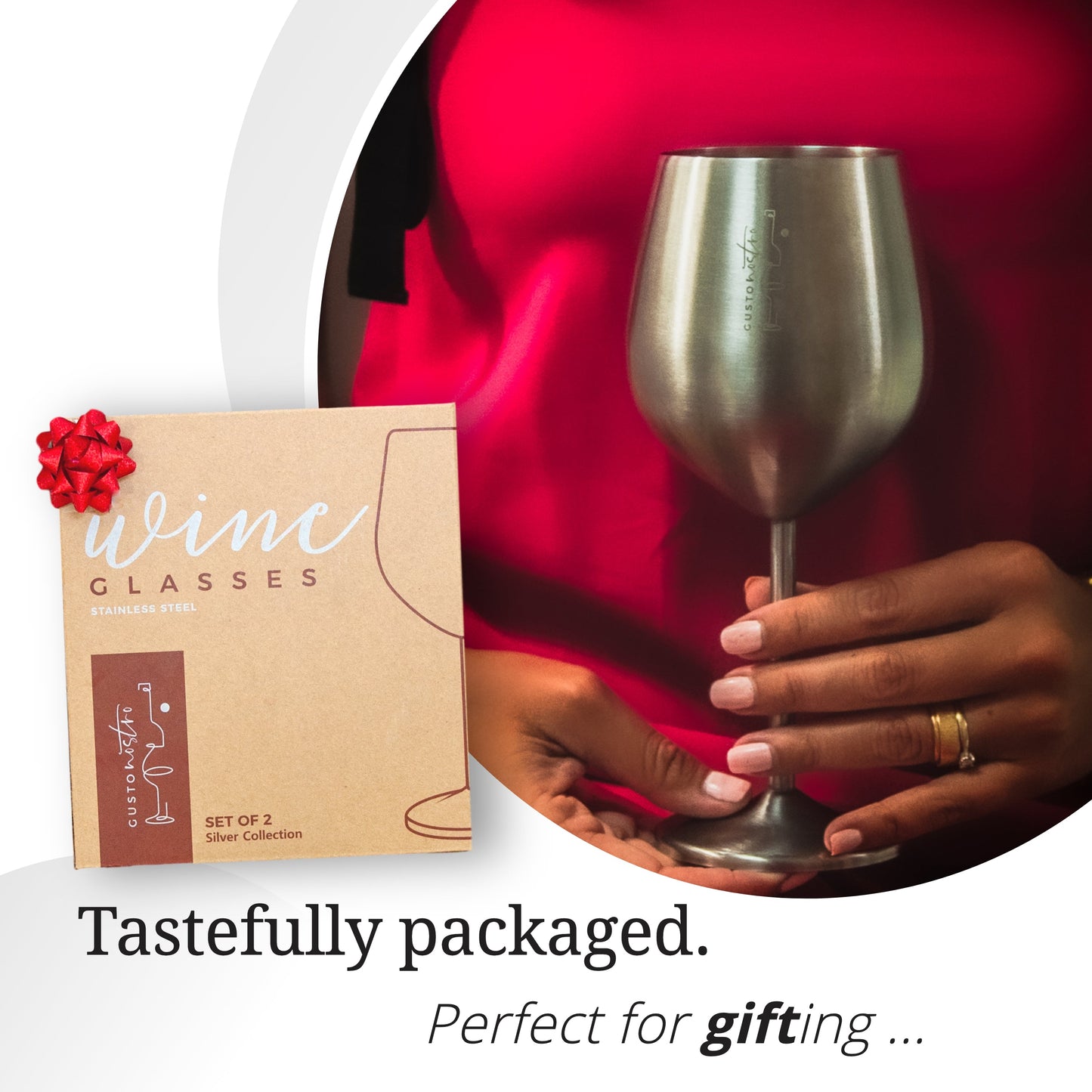 Stainless Steel Wine Glasses - Set of 4_Silver
