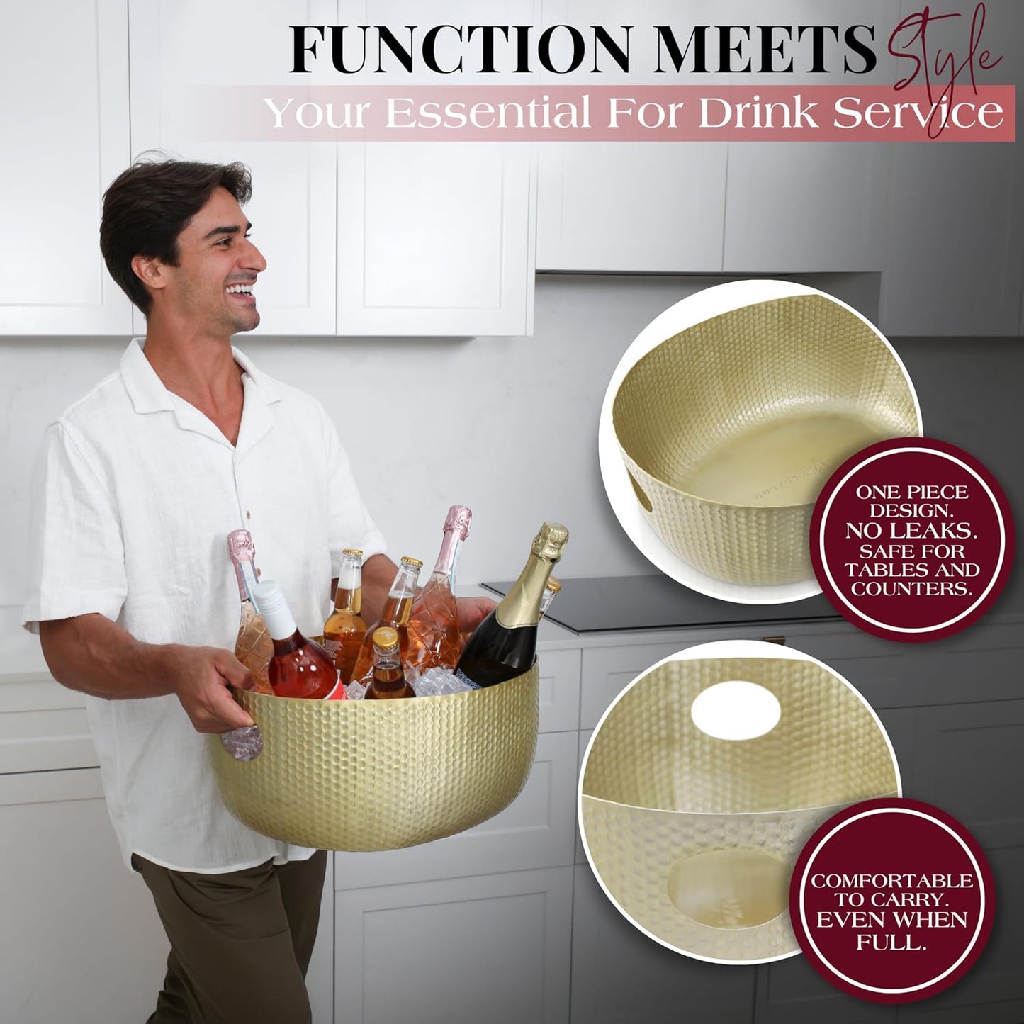 Gusto Nostro Large Beverage Tub for Parties - Metal Tub for Wine Bottles,Champagne,Beers - High Capacity Ice Bucket for Drinks - Extra Large Ice Buckets for Parties (22 qt) Outdoor Party Drink Bucket