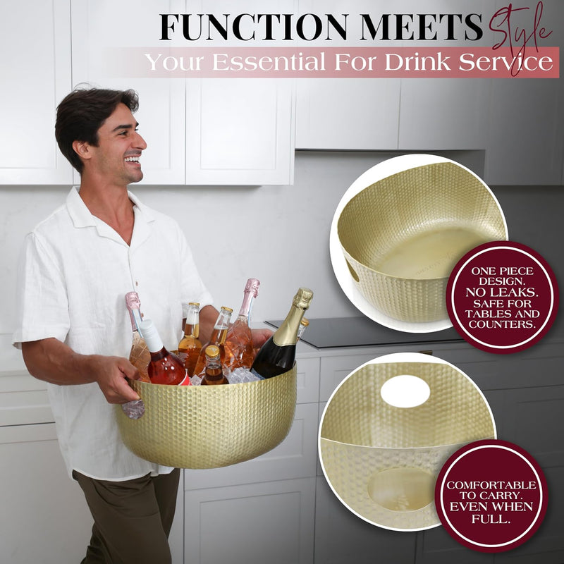 Gusto Nostro Large Beverage Tub for Parties - Metal Tub for Wine Bottles,Champagne,Beers - High Capacity Ice Bucket for Drinks - Extra Large Ice Buckets for Parties (22 qt) Outdoor Party Drink Bucket