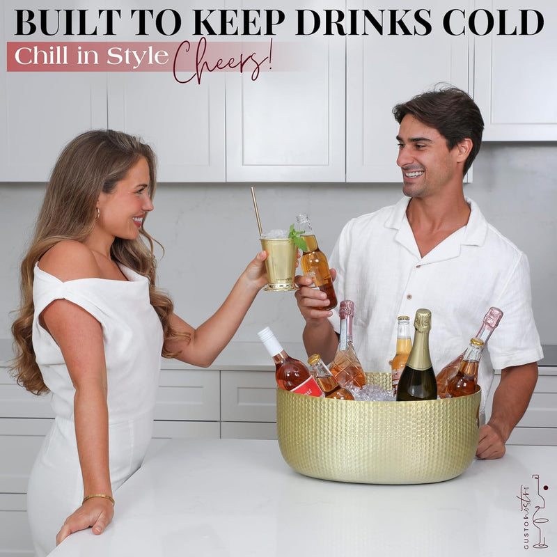 Gusto Nostro Large Beverage Tub for Parties - Metal Tub for Wine Bottles,Champagne,Beers - High Capacity Ice Bucket for Drinks - Extra Large Ice Buckets for Parties (22 qt) Outdoor Party Drink Bucket