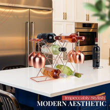 Load image into Gallery viewer, Gusto Nostro Countertop Wine Rack &amp; Glasses Holder - Rose Gold
