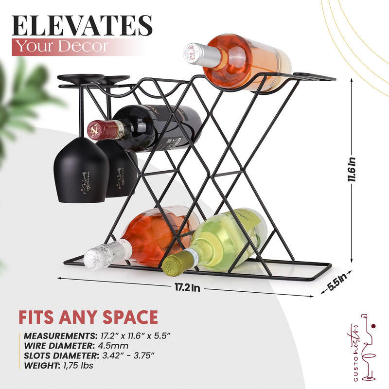 Gusto Nostro Countertop Wine Rack & Glasses Holder - Black
