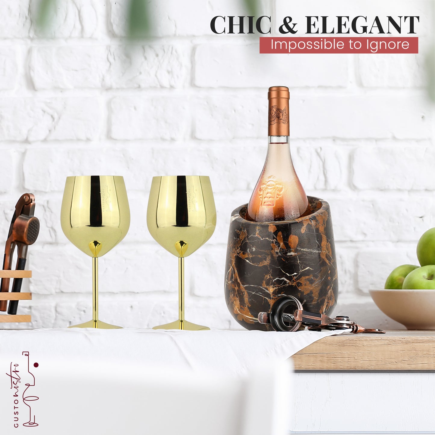 Gusto Nostro Marble Wine Chiller - Black & Gold