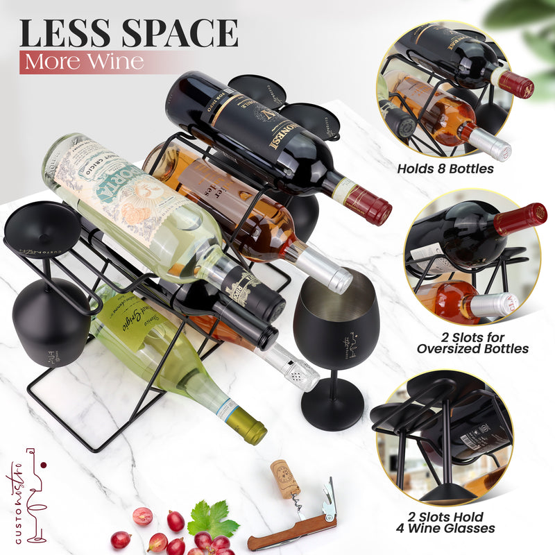 Gusto Nostro Countertop Wine Rack & Glasses Holder - Black
