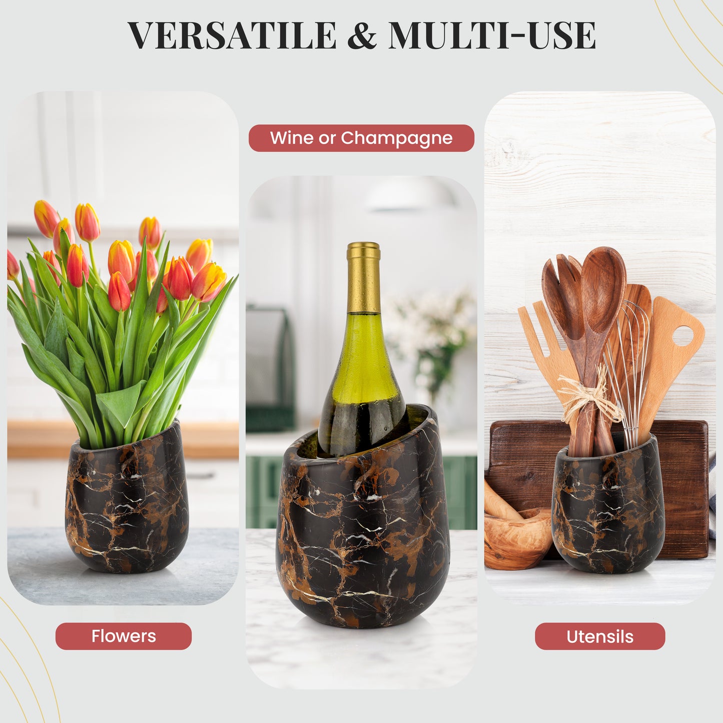 Gusto Nostro Marble Wine Chiller - Black & Gold