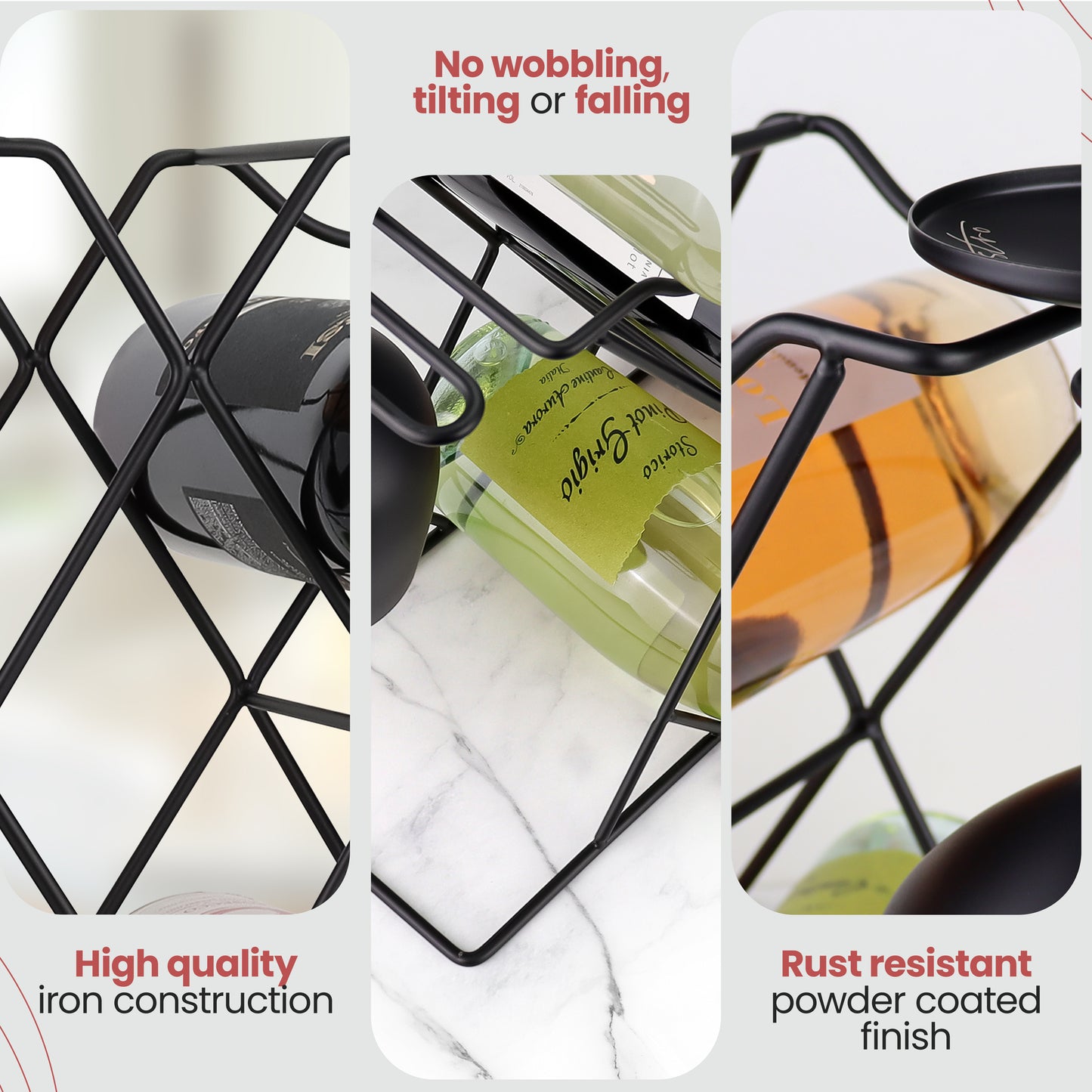 Gusto Nostro Countertop Wine Rack & Glasses Holder - Black