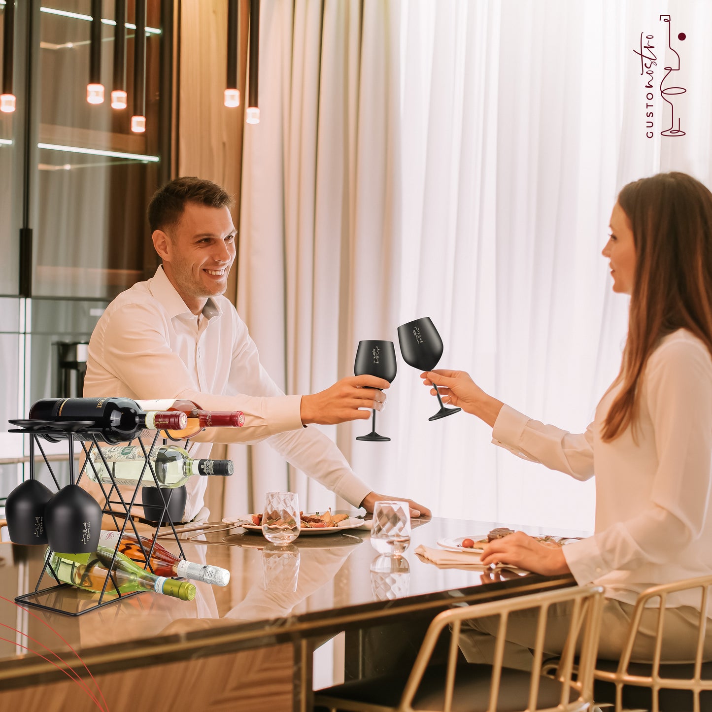 Gusto Nostro Countertop Wine Rack & Glasses Holder - Black