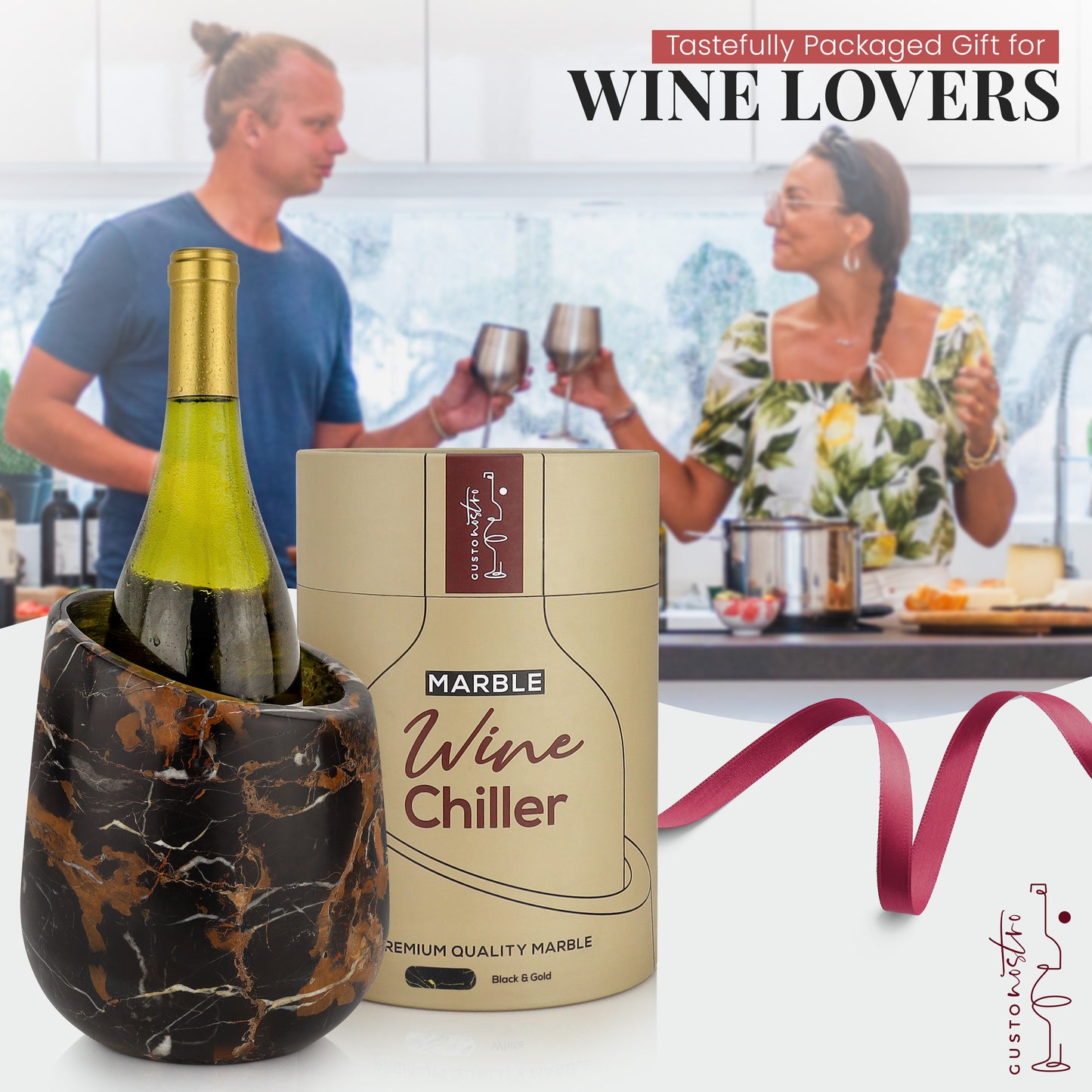 Gusto Nostro Marble Wine Chiller - Black & Gold