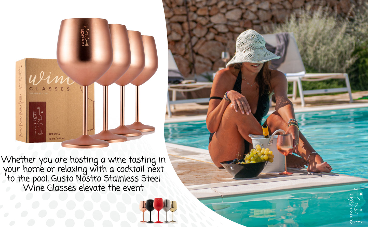 Stainless Steel Wine Glasses - Set of 4_Rose Gold