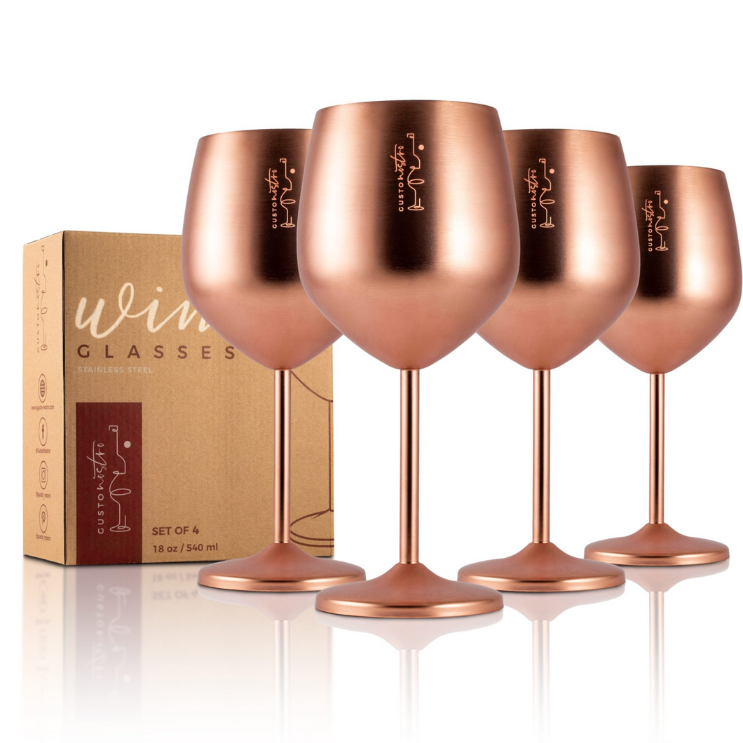 Stainless Steel Wine Glasses - Set of 4_Rose Gold