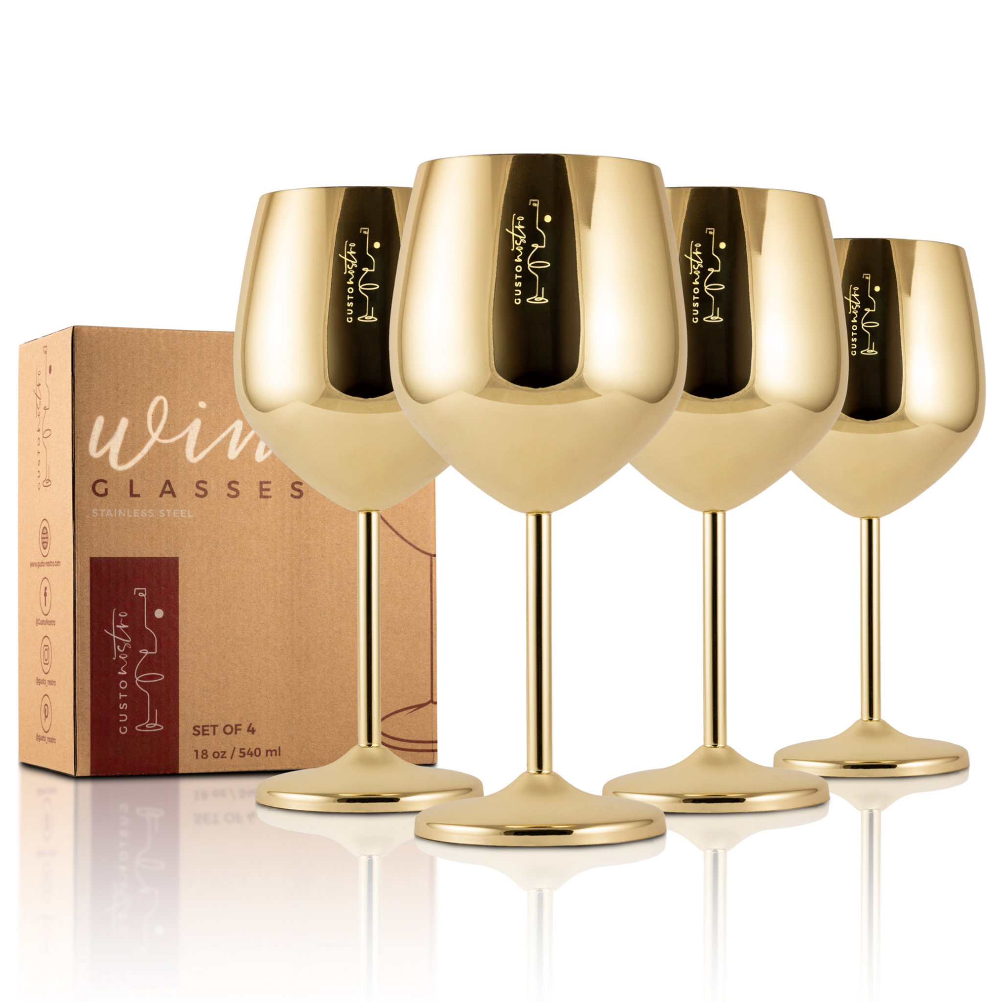Stainless Steel Wine Glasses Set of 4_Gold – Gusto Nostro