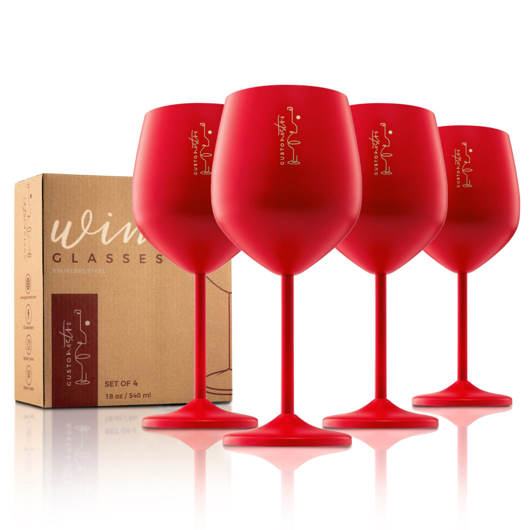 Stainless Steel Wine Glasses - Set of 4_Red