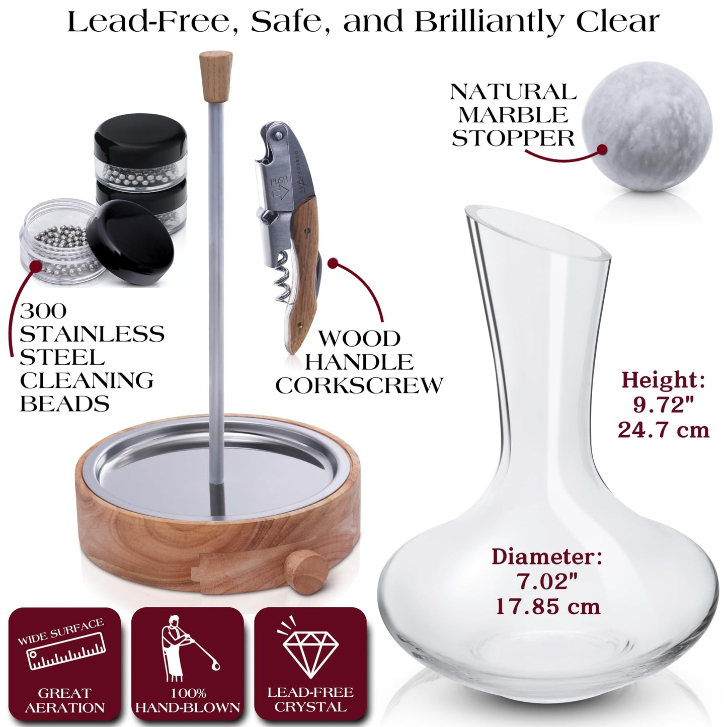 Gusto Nostro - Crystal Wine Decanter - Handblown, Lead-free Red Wine Decanter (Designed in Italy)
