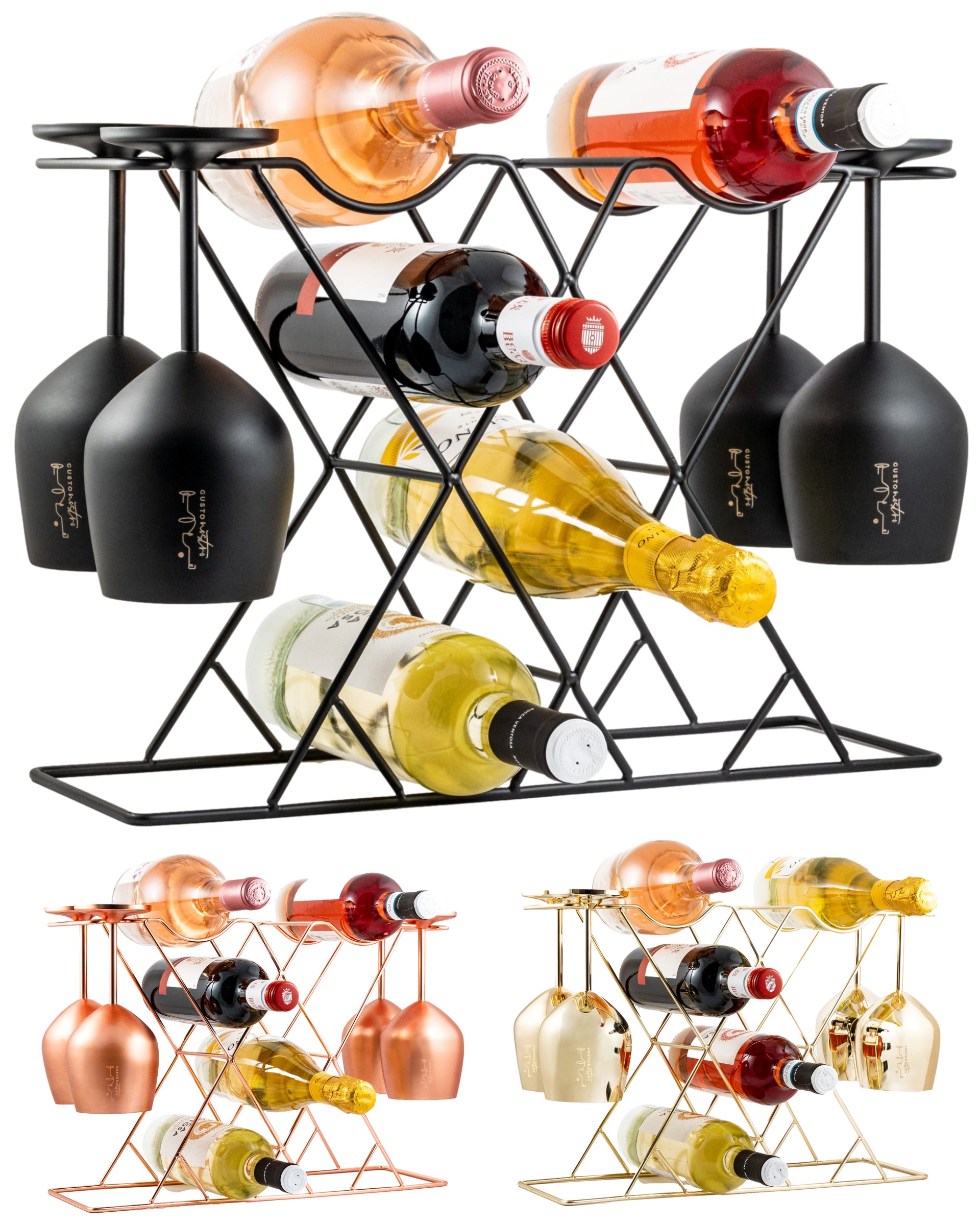 Gusto Nostro Countertop Wine Rack & Glasses Holder