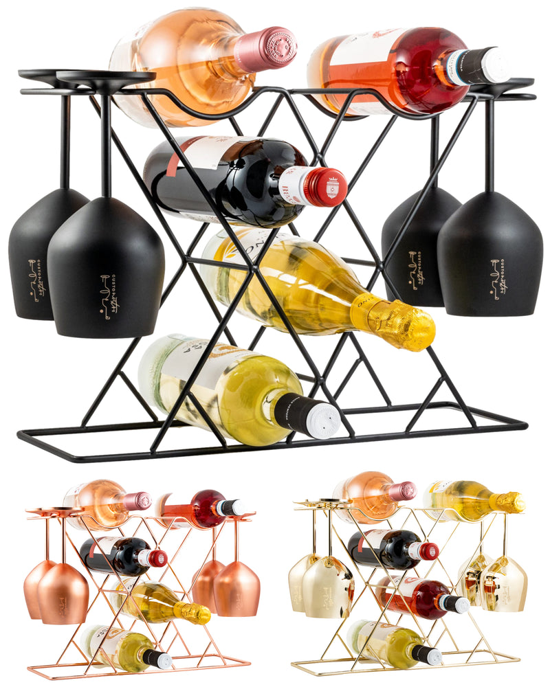 Gusto Nostro Countertop Wine Rack & Glasses Holder - Black