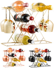 Load image into Gallery viewer, Gusto Nostro Countertop Wine Rack &amp; Glasses Holder - Gold
