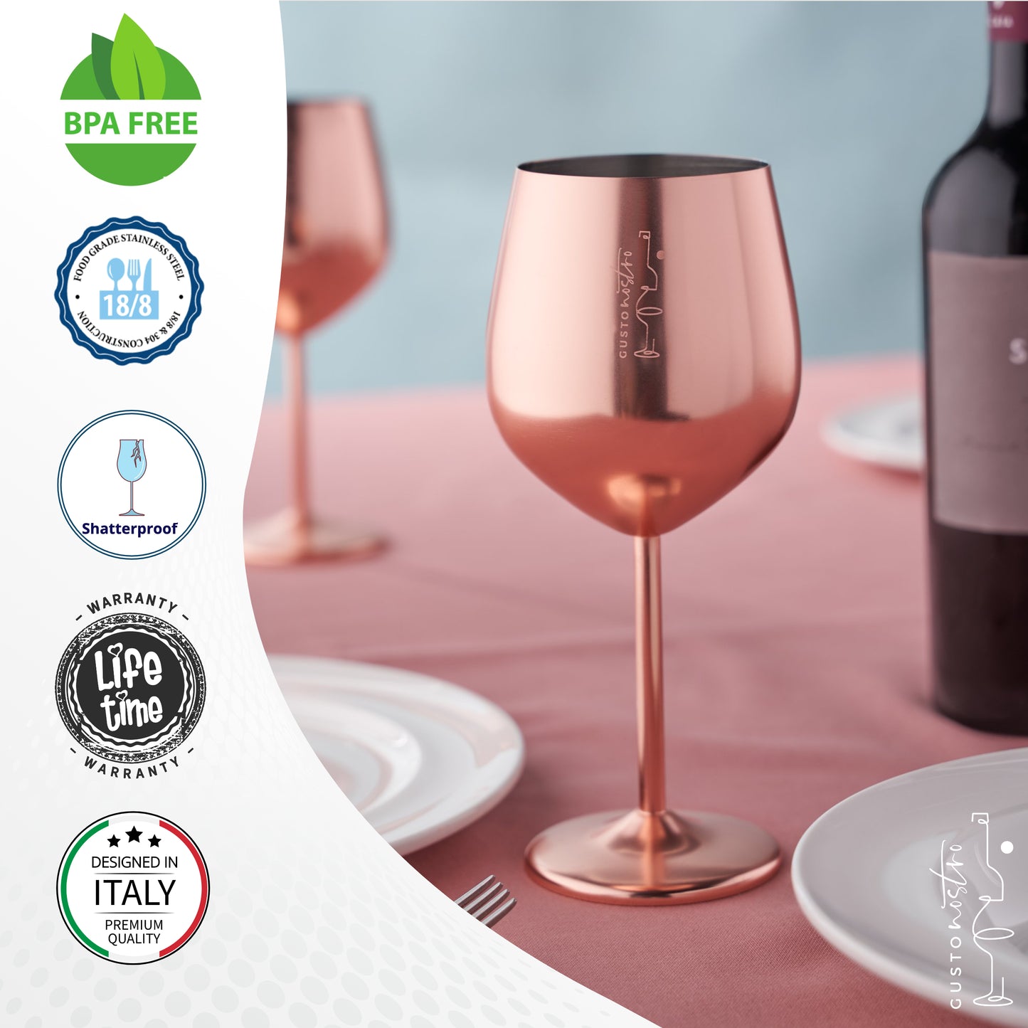Bicchieri da vino in acciaio inossidabile - Oro rosa