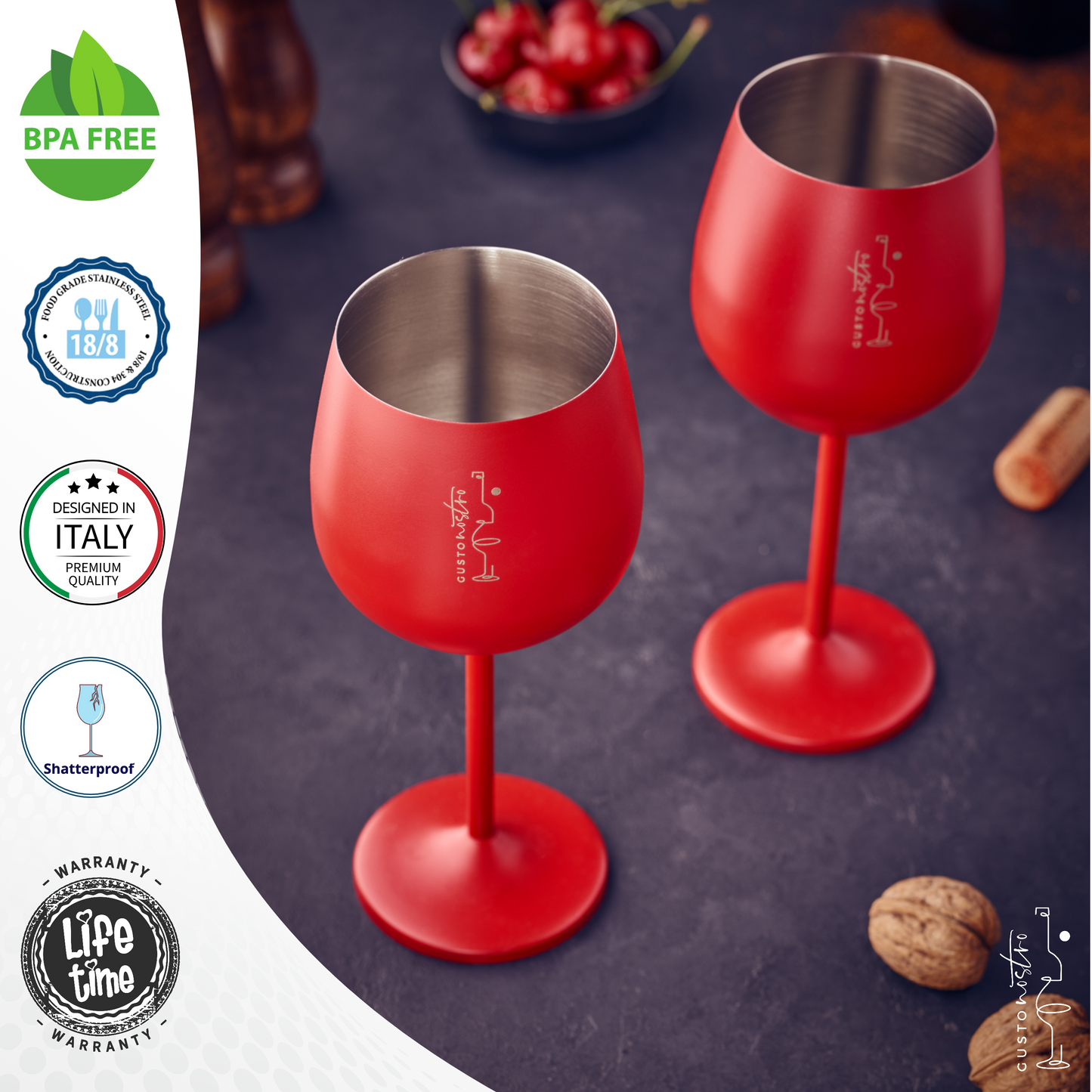 Stainless Steel Wine Glasses - Set of 4_Red