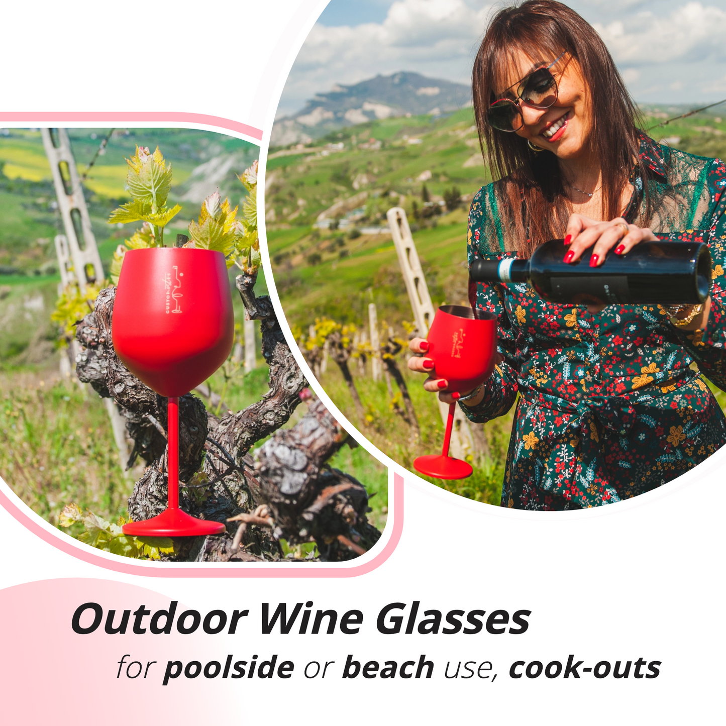 Stainless Steel Wine Glasses - Set of 4_Red